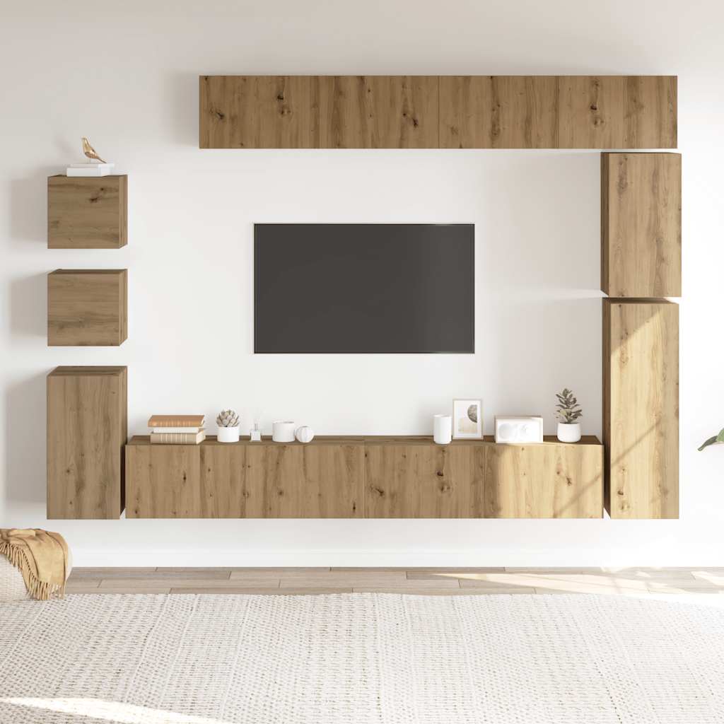 9 Piece TV Cabinet Set Wall-mounted Artisan Oak Engineered Wood