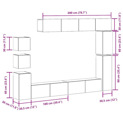 9 Piece TV Cabinet Set Wall-mounted Artisan Oak Engineered Wood