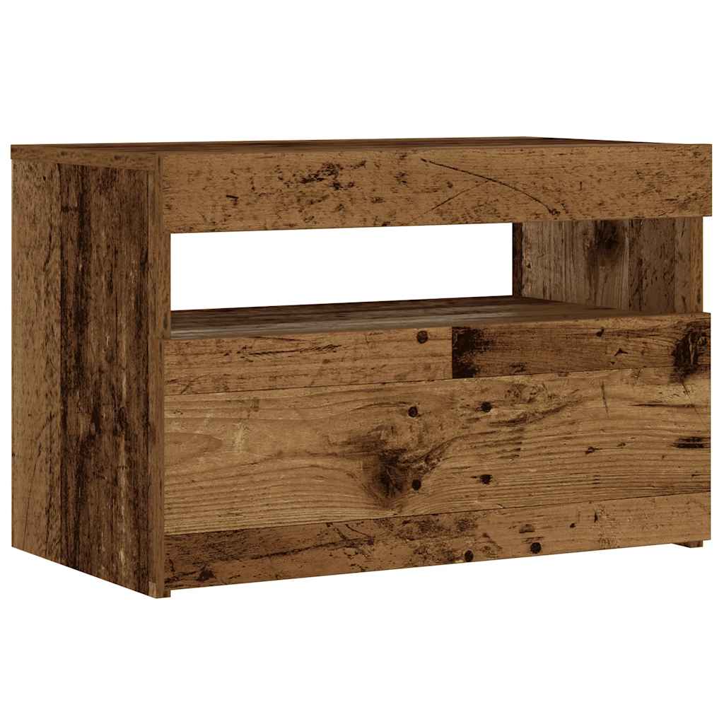 Bedside Cabinet with LED Lights Old Wood 60x35x40 cm Engineered Wood