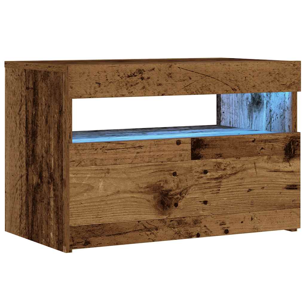 Bedside Cabinet with LED Lights Old Wood 60x35x40 cm Engineered Wood