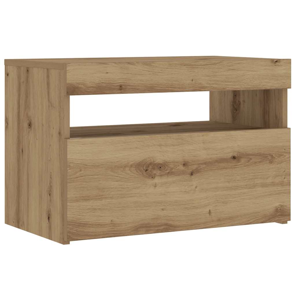 Bedside Cabinet with LED Lights Artisan Oak 60x35x40 cm Engineered Wood