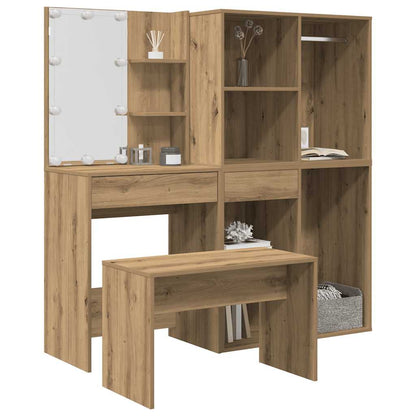 Dressing Table Set with LED Artisan Oak Engineered Wood