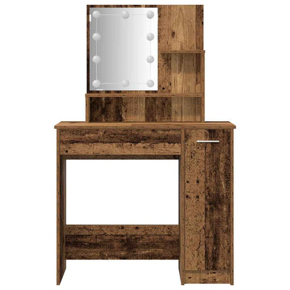 Dressing Table Set with LED Old Wood Engineered Wood