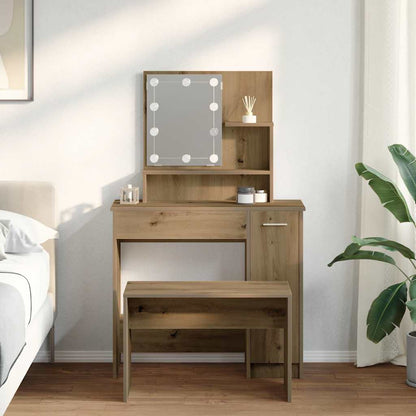 Dressing Table Set with LED Artisan Oak Engineered Wood