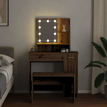 Dressing Table Set with LED Artisan Oak Engineered Wood