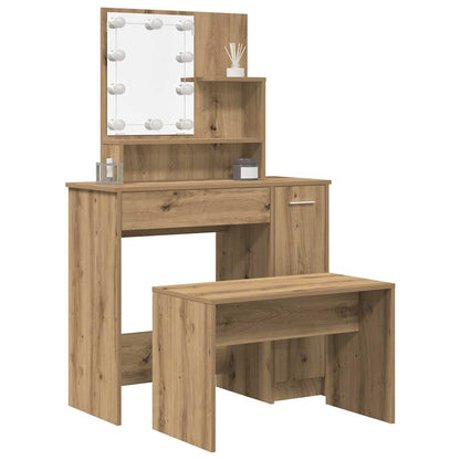 Dressing Table Set with LED Artisan Oak Engineered Wood