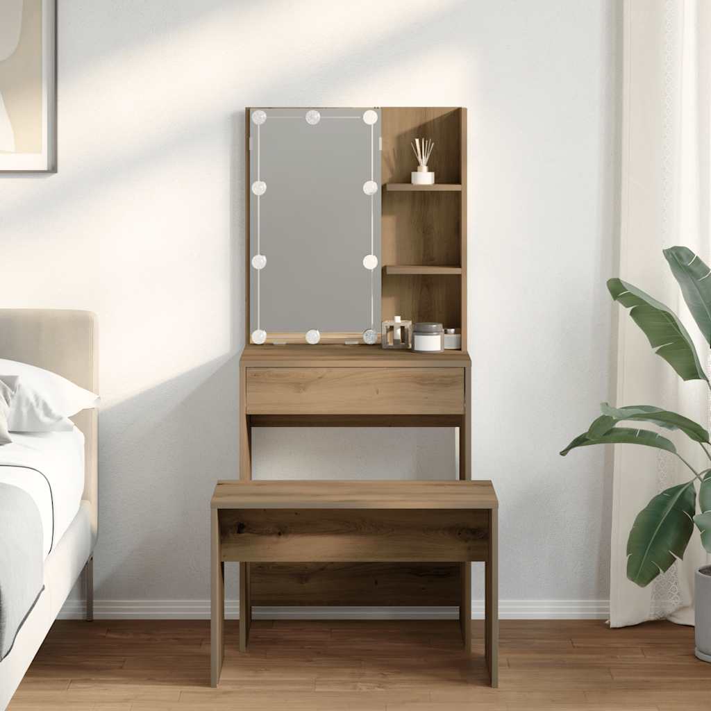 Dressing Table Set with LED Artisan Oak Engineered Wood