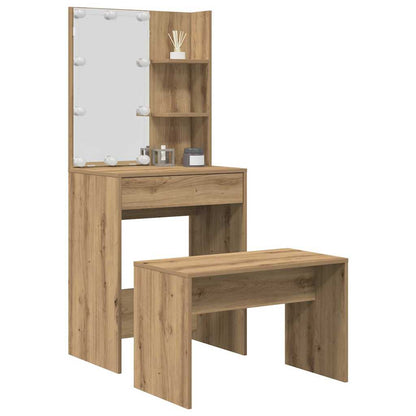 Dressing Table Set with LED Artisan Oak Engineered Wood