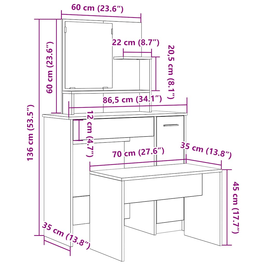 Dressing Table Set Old Wood Engineered Wood