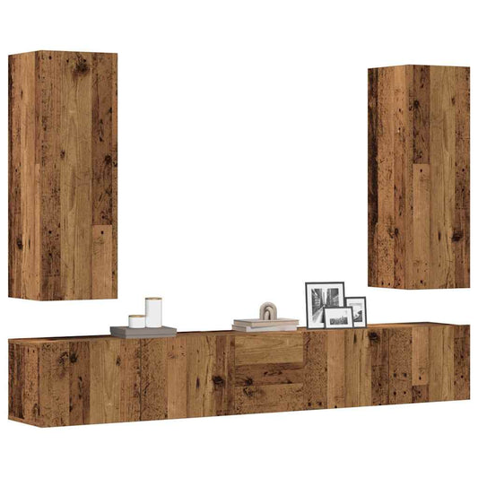 5 Piece TV Cabinet Set Wall-mounted Old Wood Engineered Wood