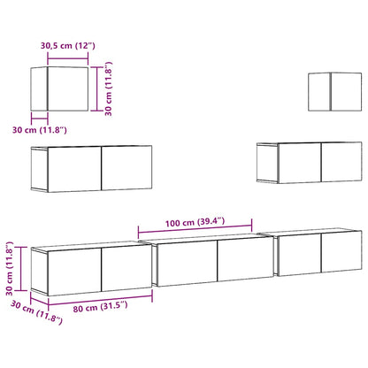 7 Piece TV Cabinet Set Wall-mounted Old Wood Engineered Wood