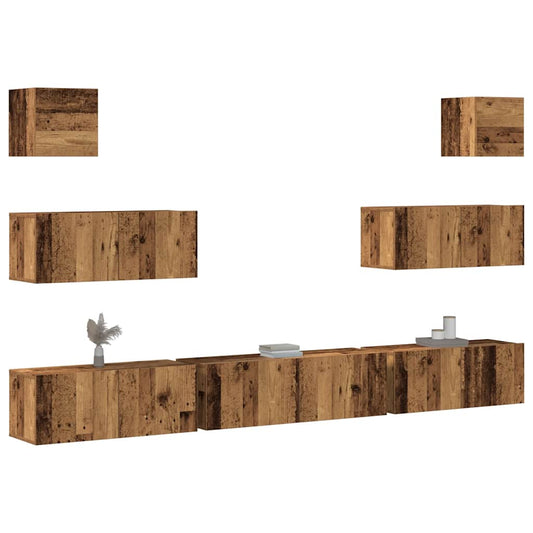 7 Piece TV Cabinet Set Wall-mounted Old Wood Engineered Wood