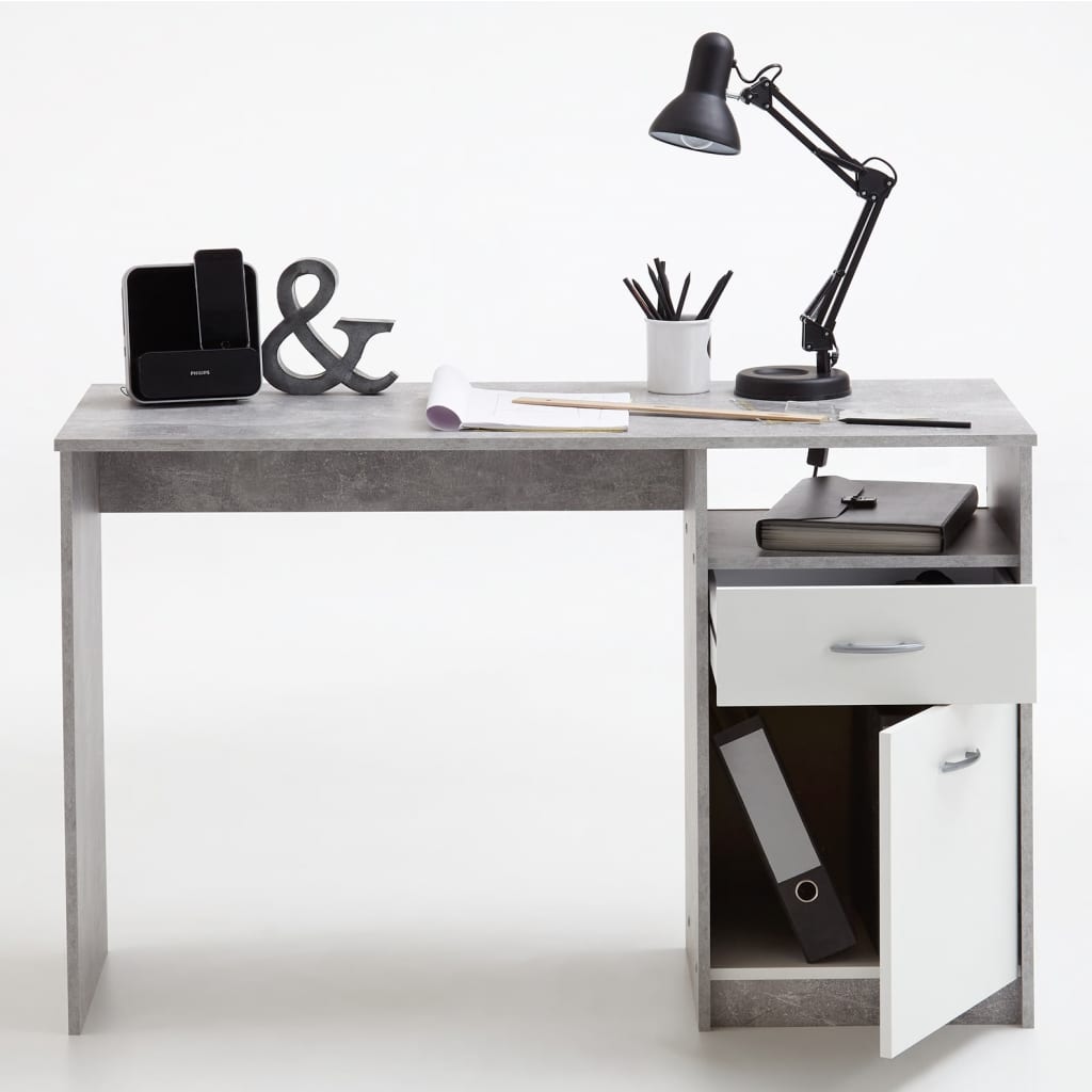 FMD Desk with 1 Drawer 123x50x76.5 cm Concrete and White