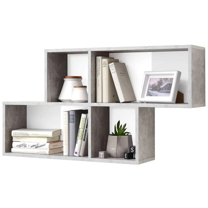 FMD Wall-mounted Shelf with 4 Compartments Concrete and White