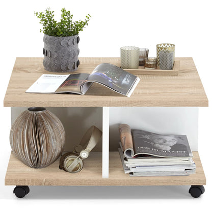 FMD Mobile Coffee Table 70x70x36 cm Oak and Glossy White