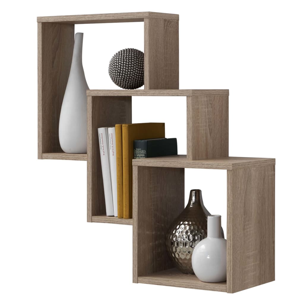FMD Wall-mounted Shelf with 3 Compartments Oak Tree