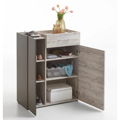 FMD Chest of Drawer with 2 Doors and 1 Drawer Sand Oak and Lava Grey