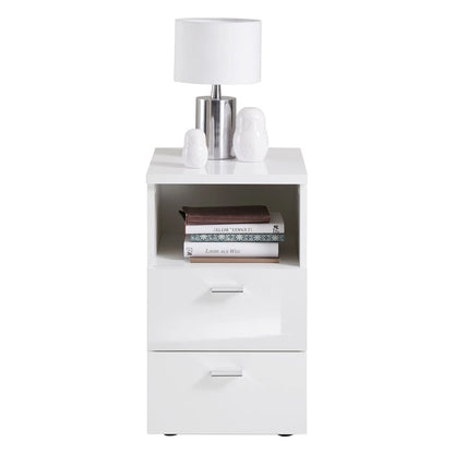 FMD Bedside Table with 2 Drawers Shelf High Gloss White