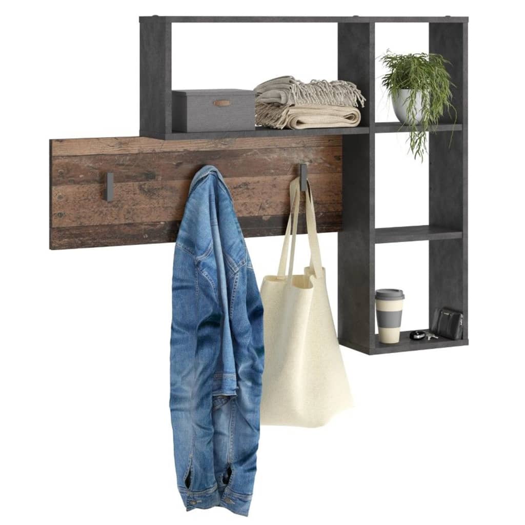 FMD Wall-mounted Coat Rack 4 Open Compartments Anthracite and Dark Brown