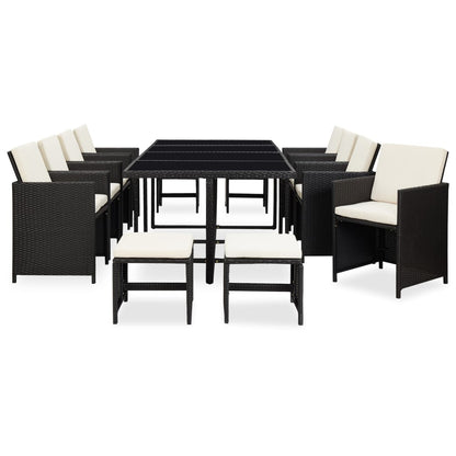 13 Piece Outdoor Dining Set with Cushions Poly Rattan Black