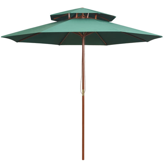 Double Decker Garden Parasol 270x270 cm Wooden Pole Green