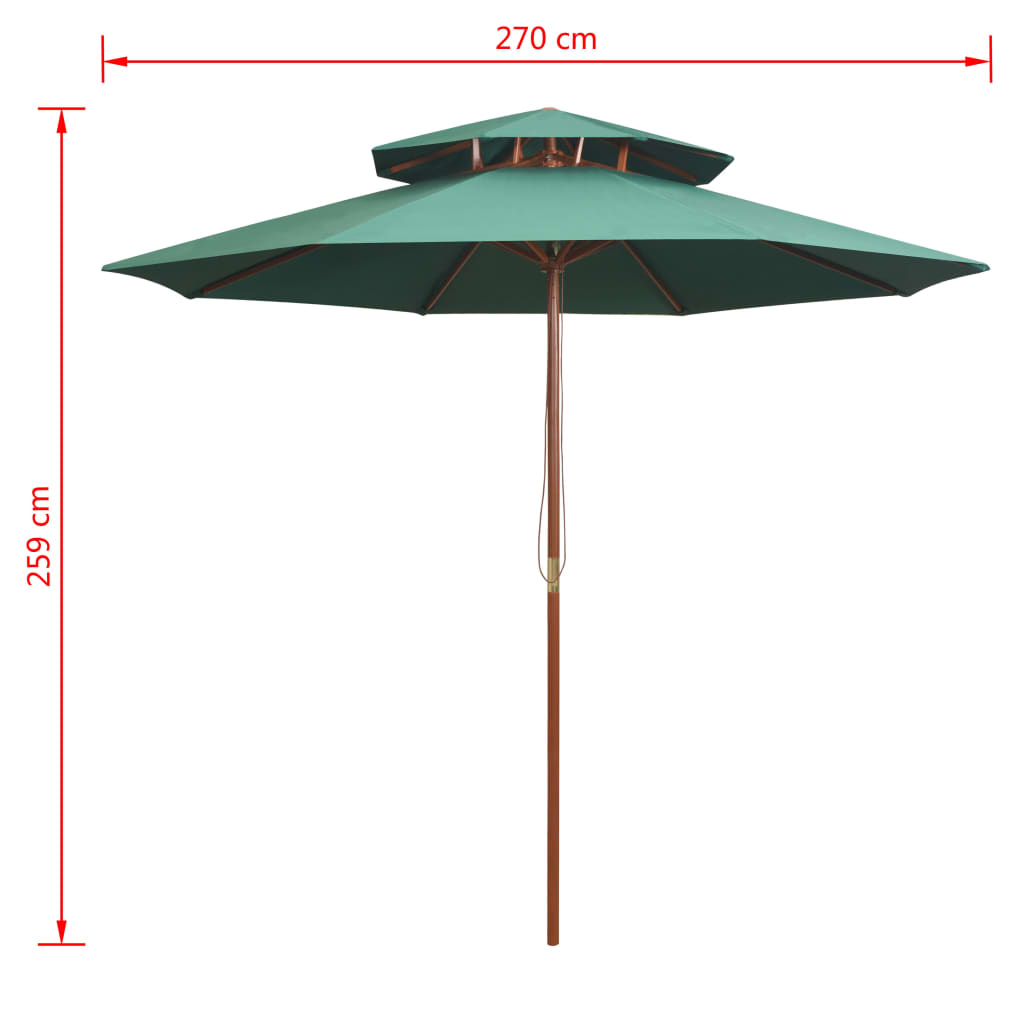 Double Decker Parasol 270x270 cm Wooden Pole Green