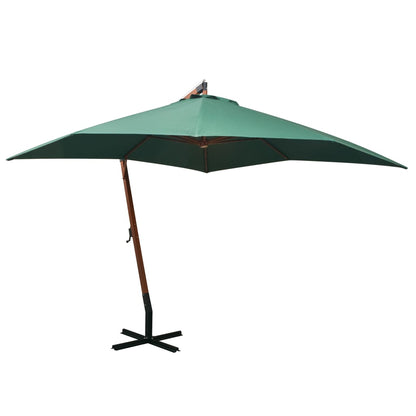 Hanging Parasol 300x300 cm Wooden Pole Green