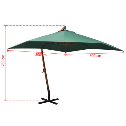 Hanging Parasol 300x300 cm Wooden Pole Green