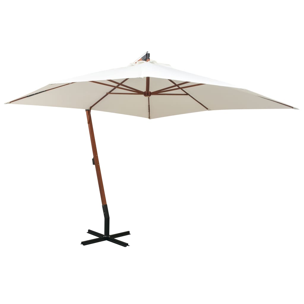 Hanging Garden Parasol 300x300 cm Wooden Pole White