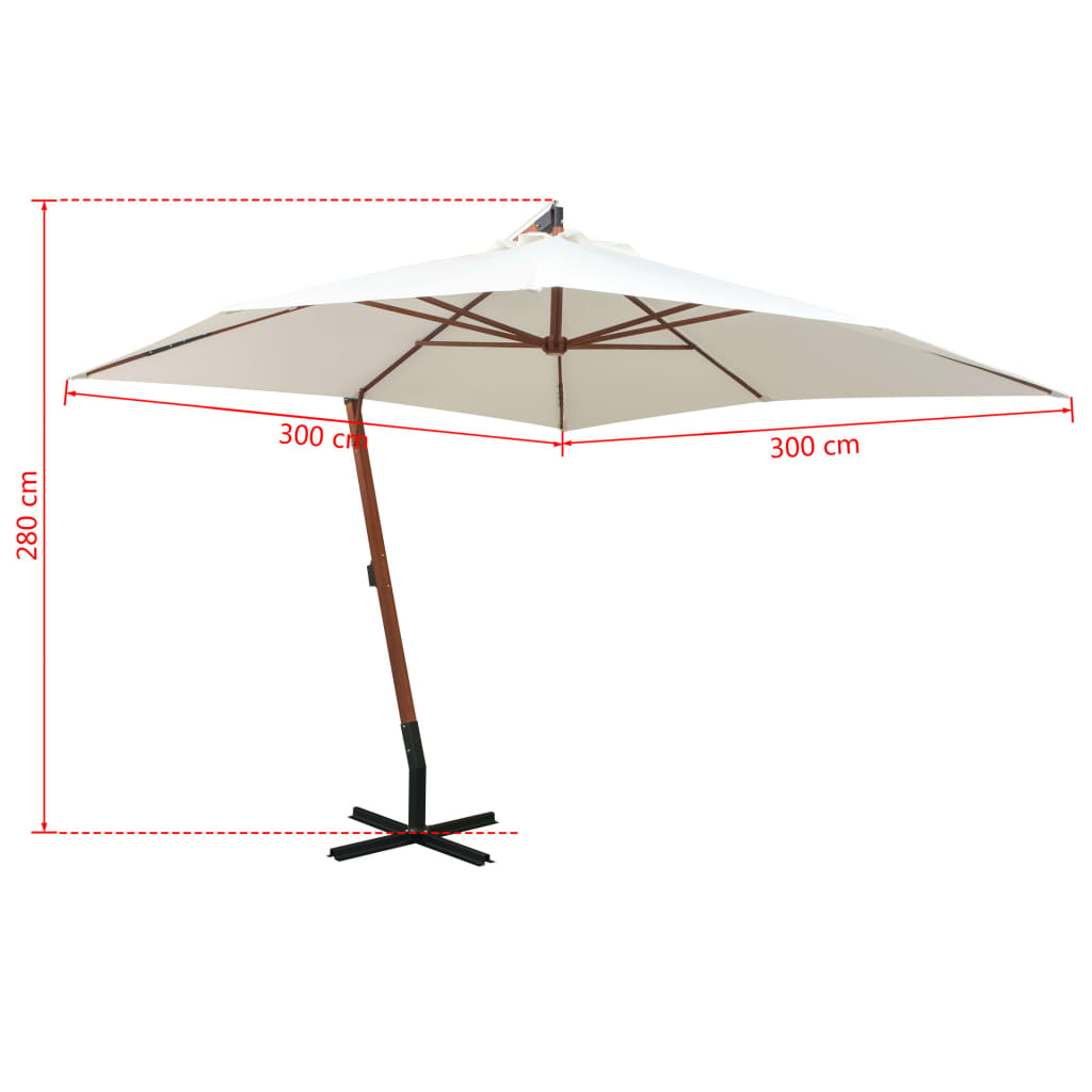 Hanging Garden Parasol 300x300 cm Wooden Pole White