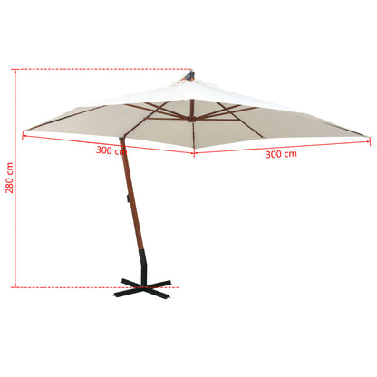 Hanging Garden Parasol 300x300 cm Wooden Pole White