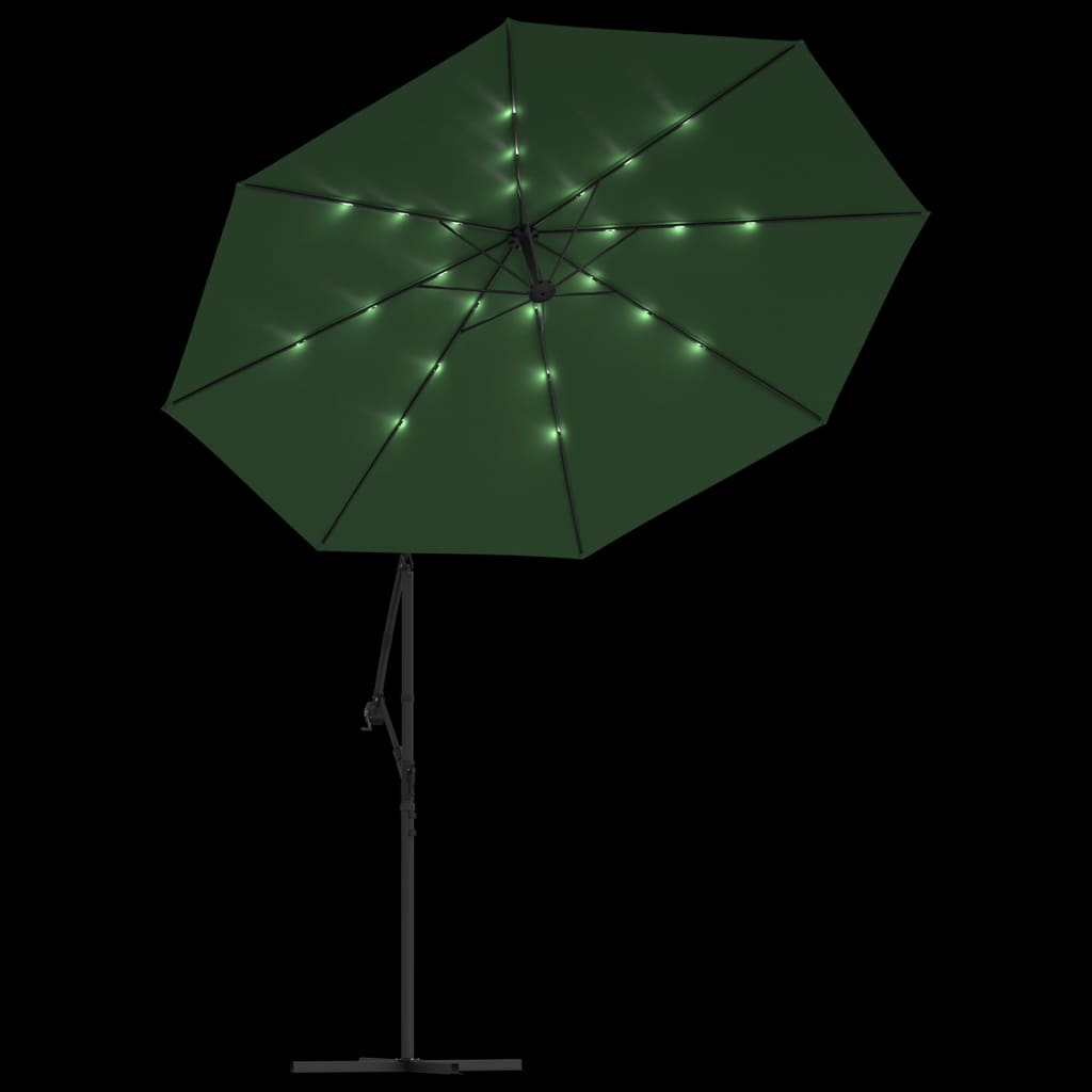 Hanging Parasol with LED Lighting 300 cm Green Metal Pole