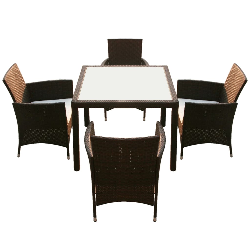 5 Piece Outdoor Dining Set with Cushions Poly Rattan Brown
