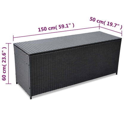 Garden Storage Box Black 150x50x60 cm Poly Rattan