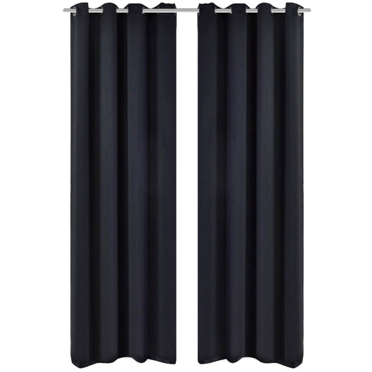 Blackout Curtains 2 pcs with Metal Eyelets 135x175 cm Black