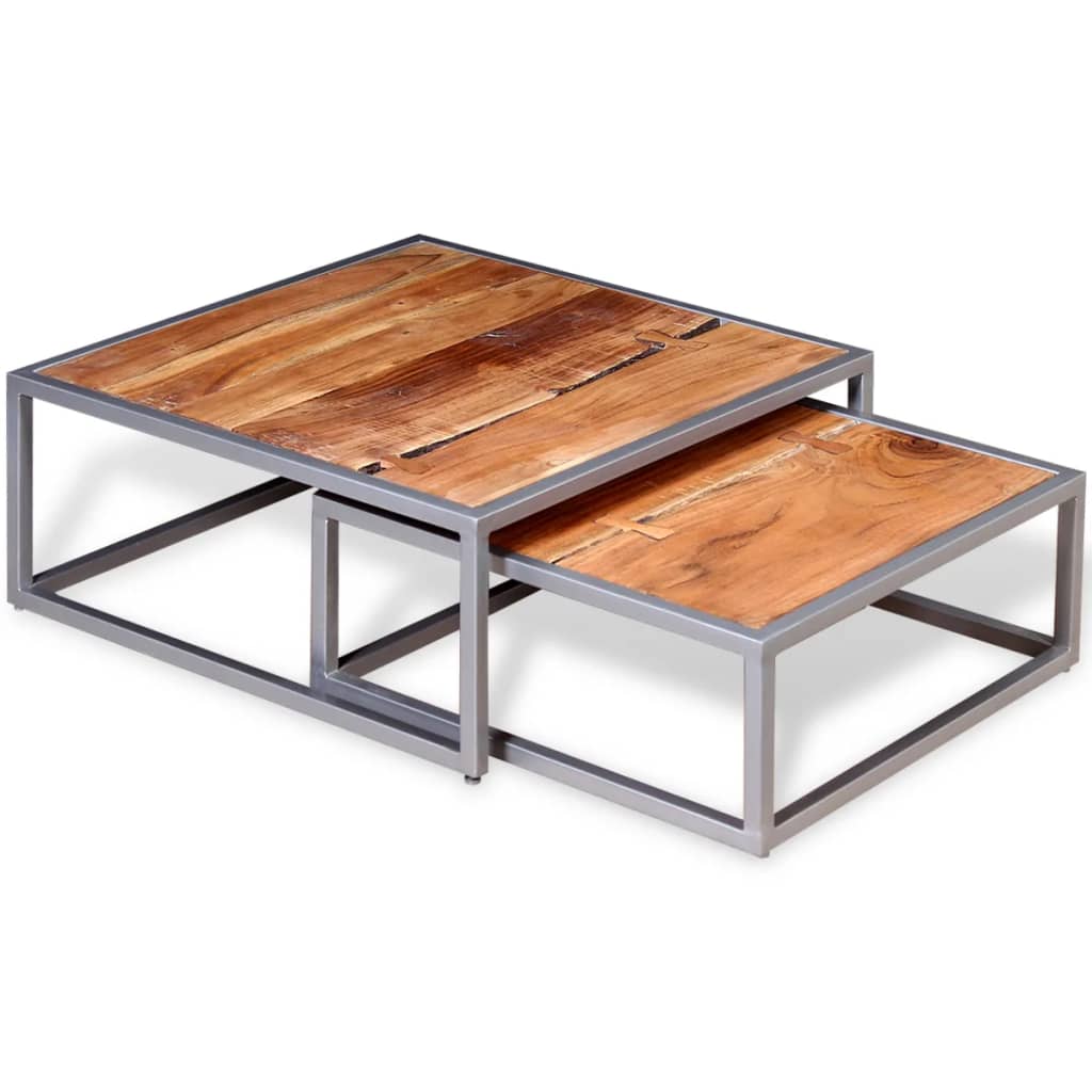 Two Piece Coffee Table Set Solid Acacia Wood