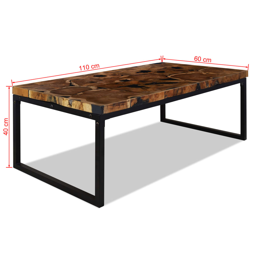 Coffee Table Teak Resin 110x60x40 cm Black and Brown