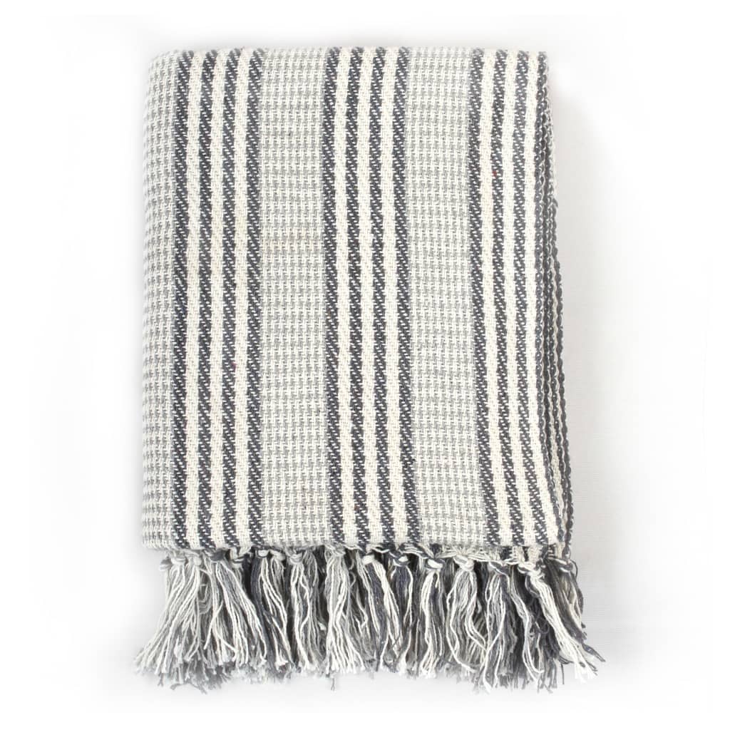 Throw Cotton Stripes 160x210 cm Grey and White