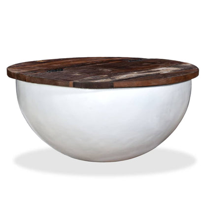 Coffee Table Solid Reclaimed Wood White Bowl Shape