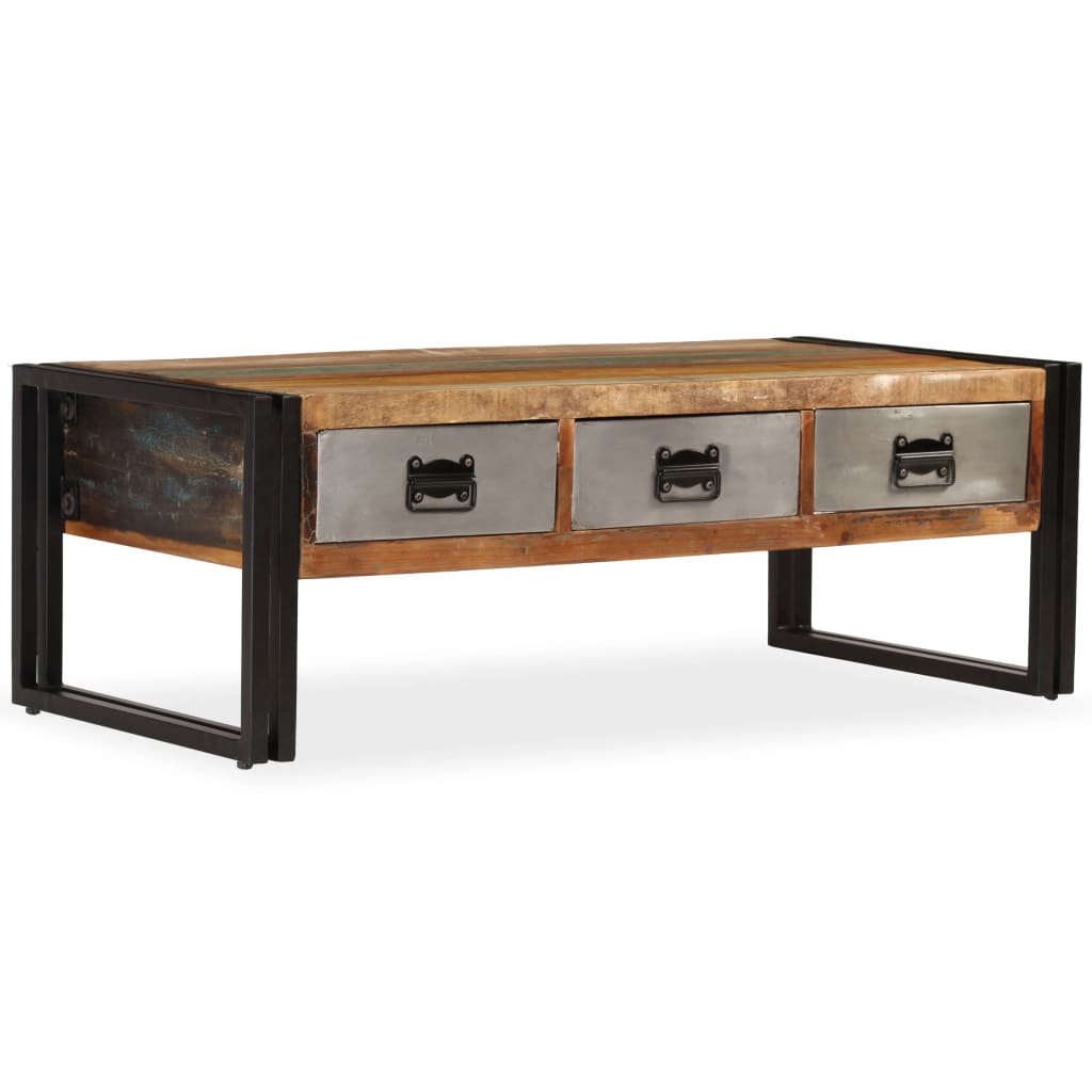 Coffee Table with 3 Drawers Solid Reclaimed Wood 100x50x35 cm