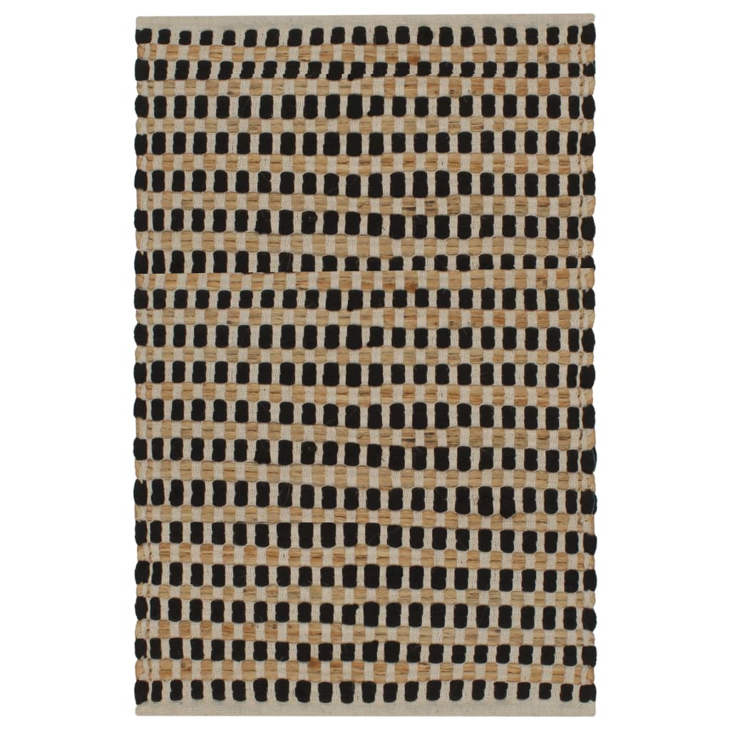 Hand-Woven Jute Bathroom Mat Set Fabric Natural and Black