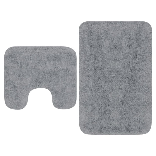 Bathroom Mat Set 2 Pieces Fabric Grey