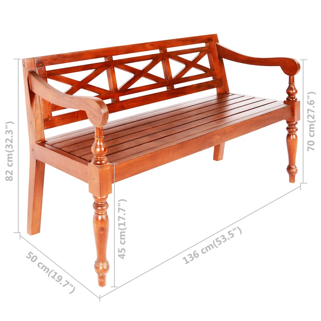 Batavia Bench 136 cm Solid Mahogany Wood Dark Brown