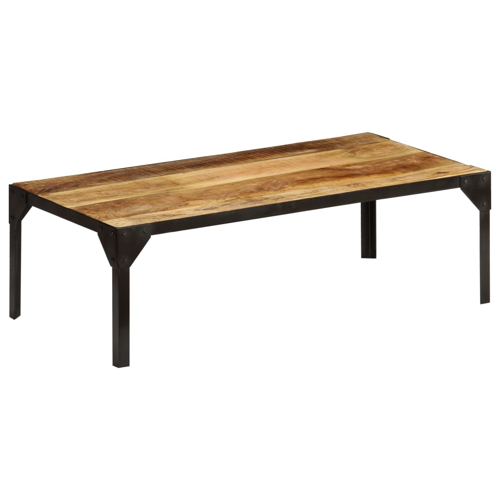 Coffee Table Solid Rough Mango Wood and Steel 110 cm