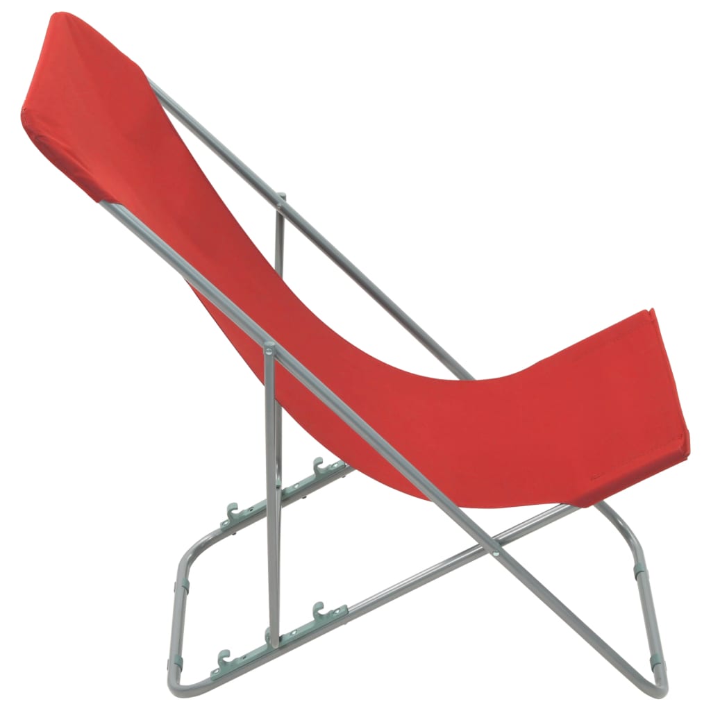 Folding Beach Chairs 2 pcs Steel and Oxford Fabric Red