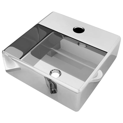 Wash Basin with Faucet Hole 38x30x11.5 cm Ceramic Silver