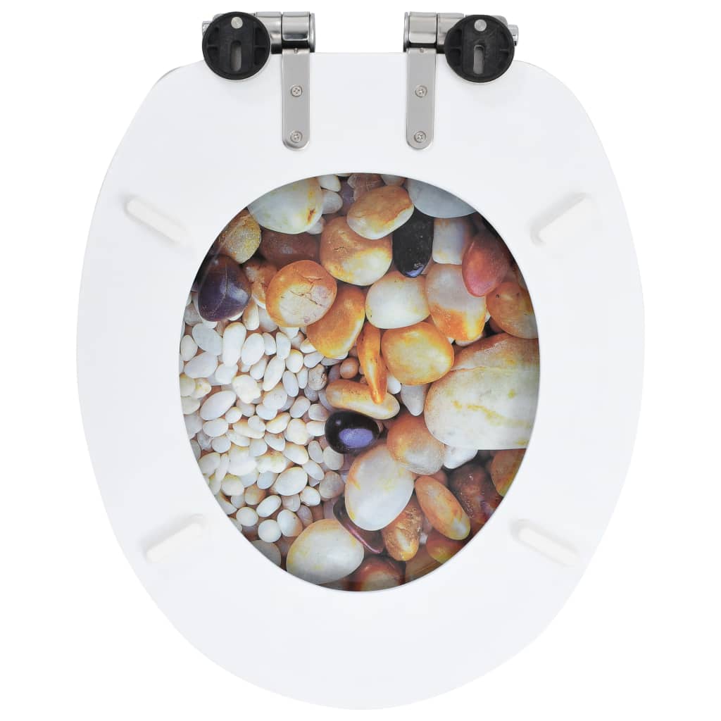 WC Toilet Seat with Soft Close Lid MDF Pebbles Design