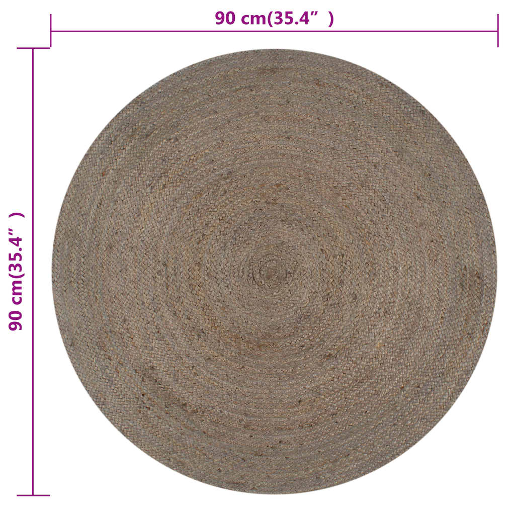 Handmade Rug Jute Round 90 cm Grey