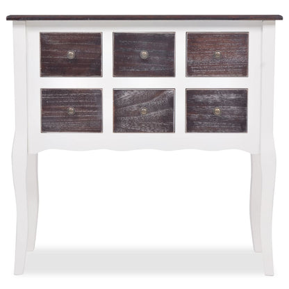 Console Cabinet 6 Drawers Brown and White Wood