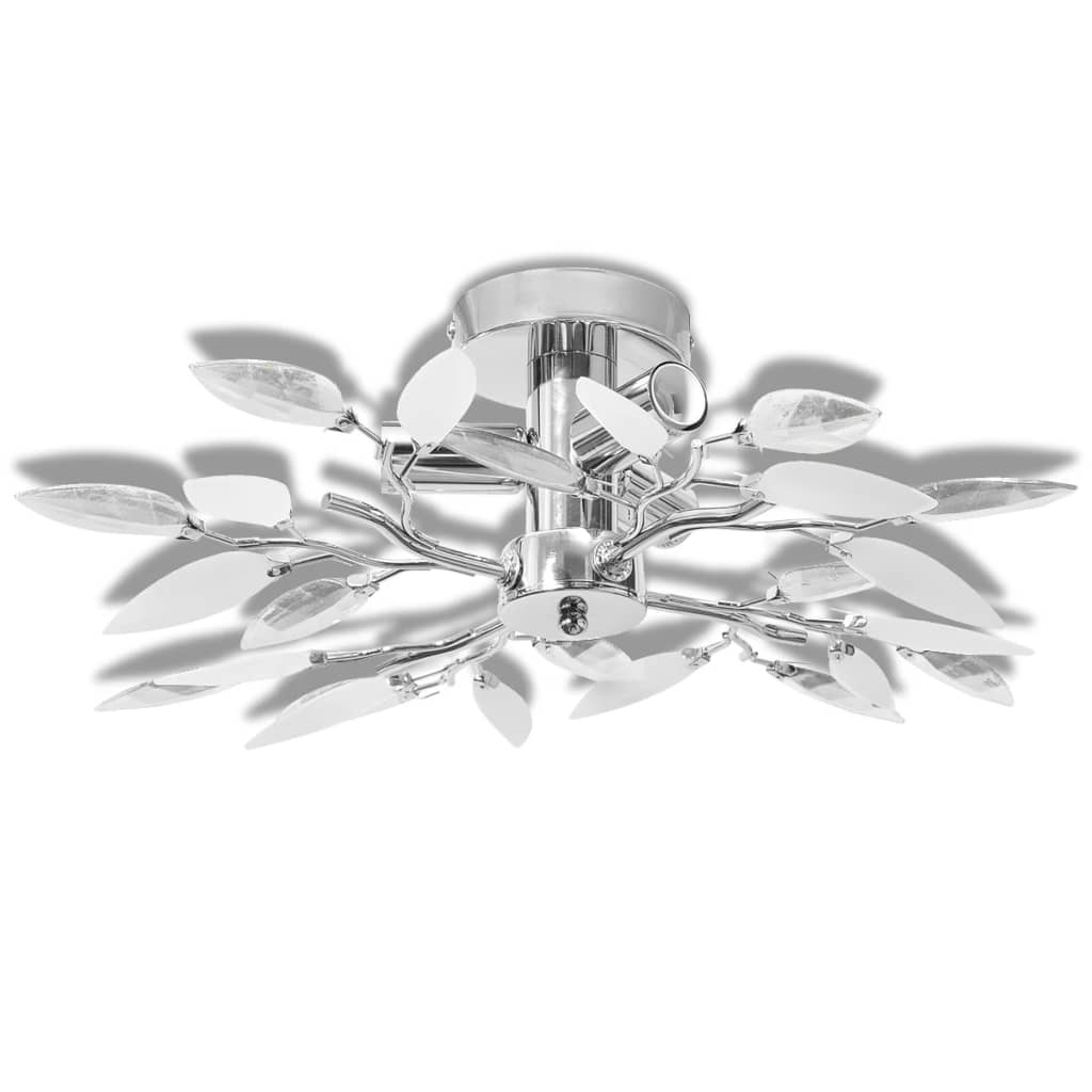 Ceiling Lamp White & Transparent Acrylic Crystal Leaf Arms 3 E14 Bulbs